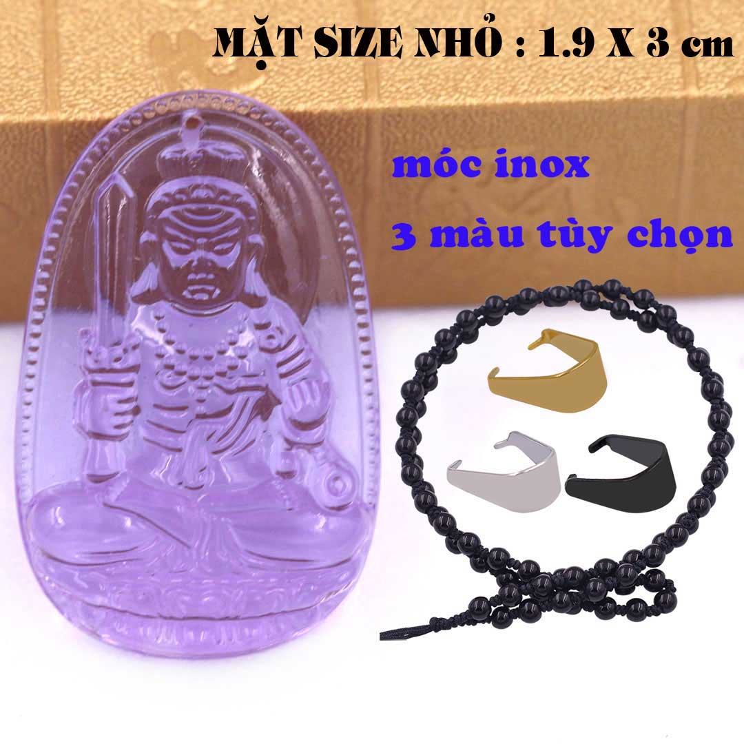 Mặt Phật Bất động minh vương pha lê tím 1.9cm x 3cm  kèm vòng cổ hạt chuỗi đá đen + móc inox vàng, Phật bản mệnh, mặt dây chuyền