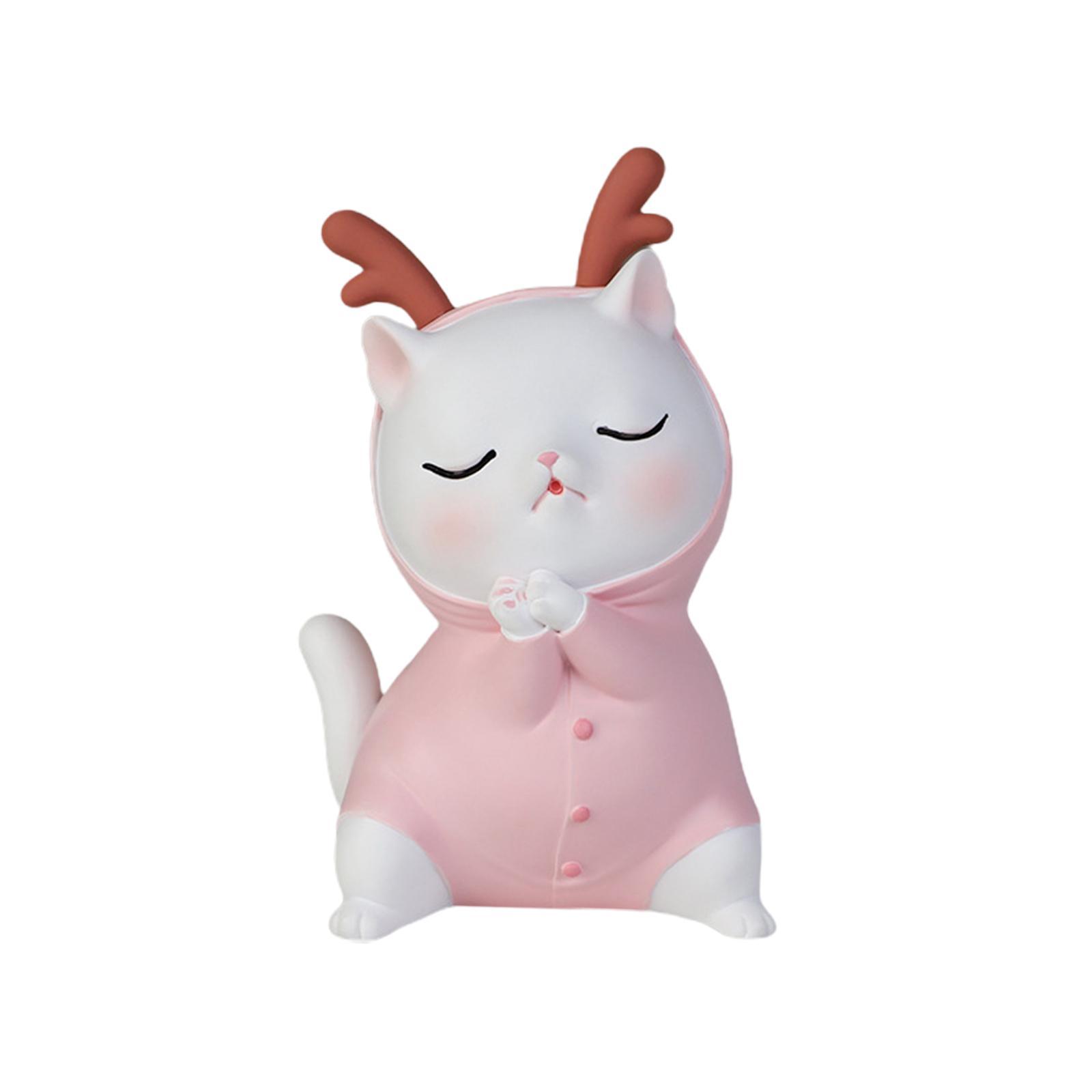 Cat Figurine Decoration Sculpture Kitty Statue for Tabletop Living Room Pink