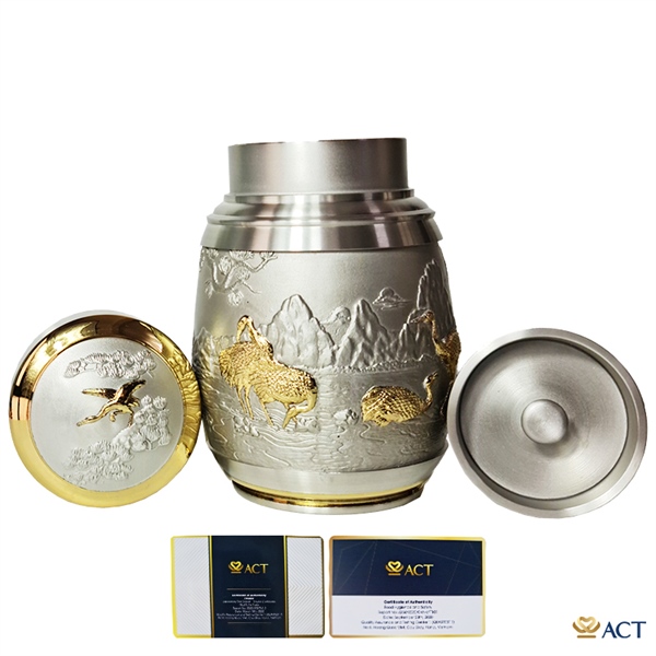 Hộp đựng trà Pewter tùng hạc diên niên