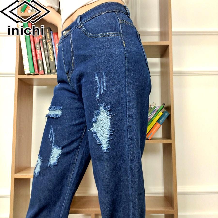 Quần baggy jean nữ Q703 xanh nhạt cạp cao kiểu rách form ống rộng INICHI Official