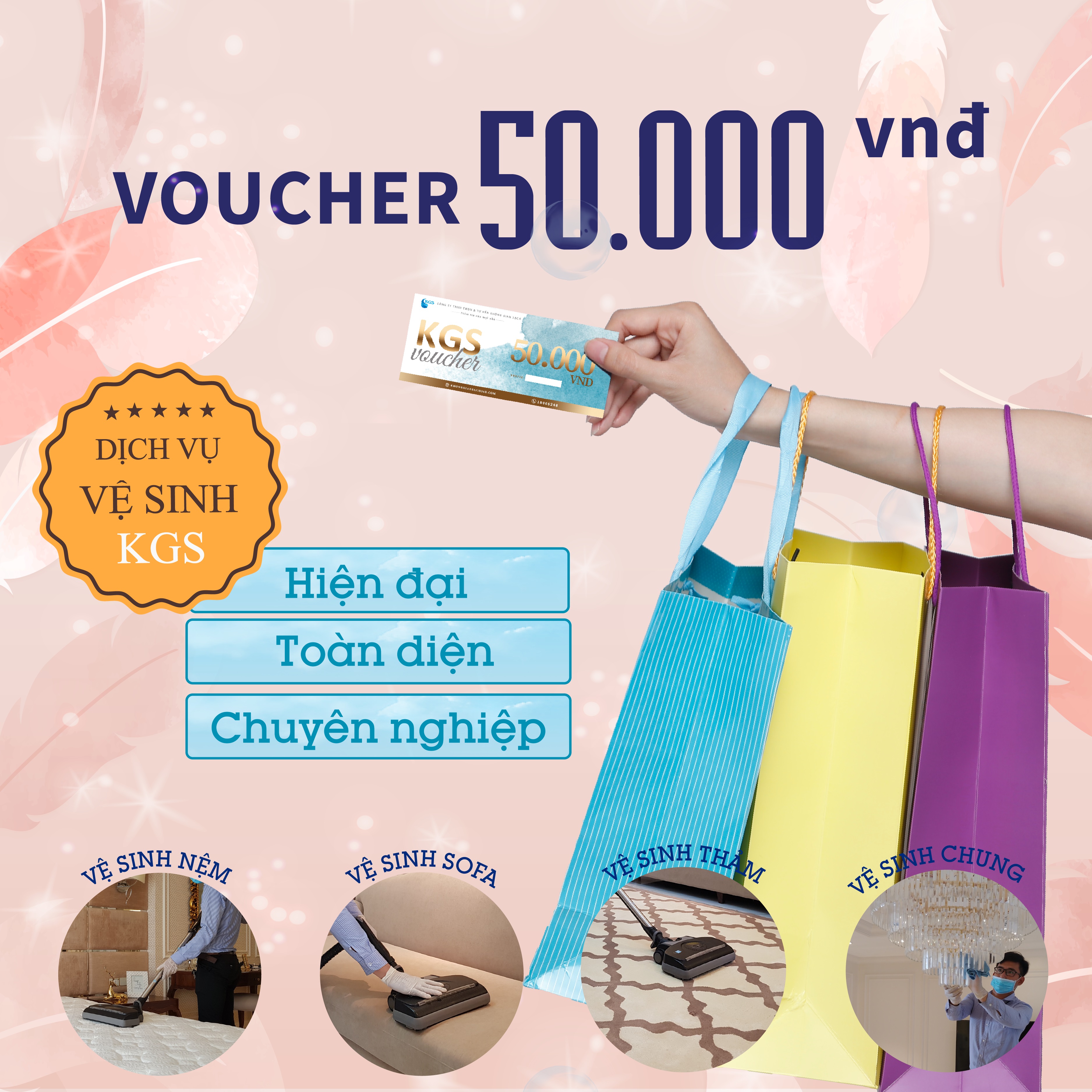 Hình ảnh [E-Voucher] Phiếu quà tặng Voucher Dịch vụ Vệ sinh 50.000 VNĐ áp dụng Toàn bộ Dịch vụ Vệ Sinh Không Gian Sạch - Tổng đài miễn phí 18006248 để đặt hẹn