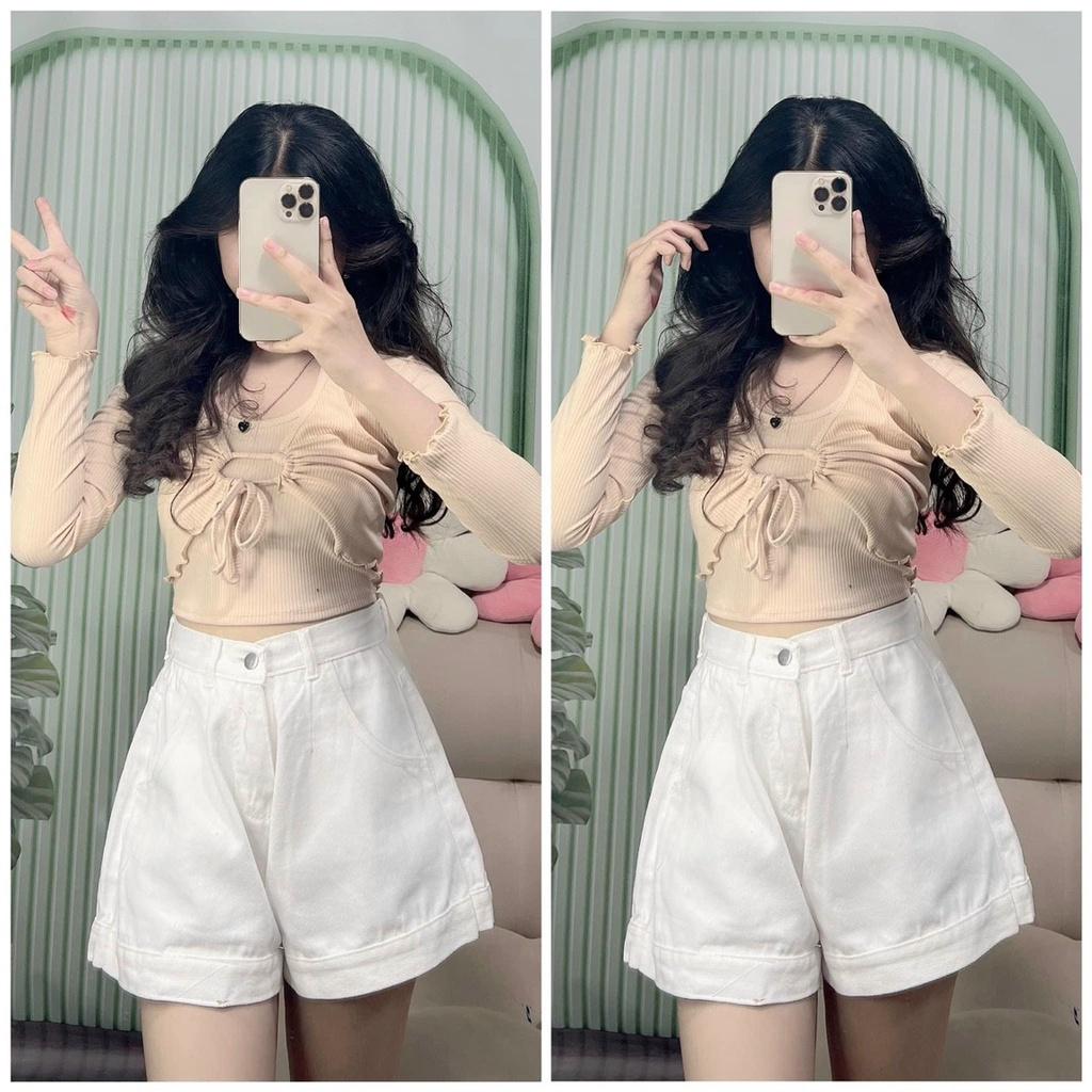 Set áo croptop dài tay kèm áo yếm crt phong cách ulzzang