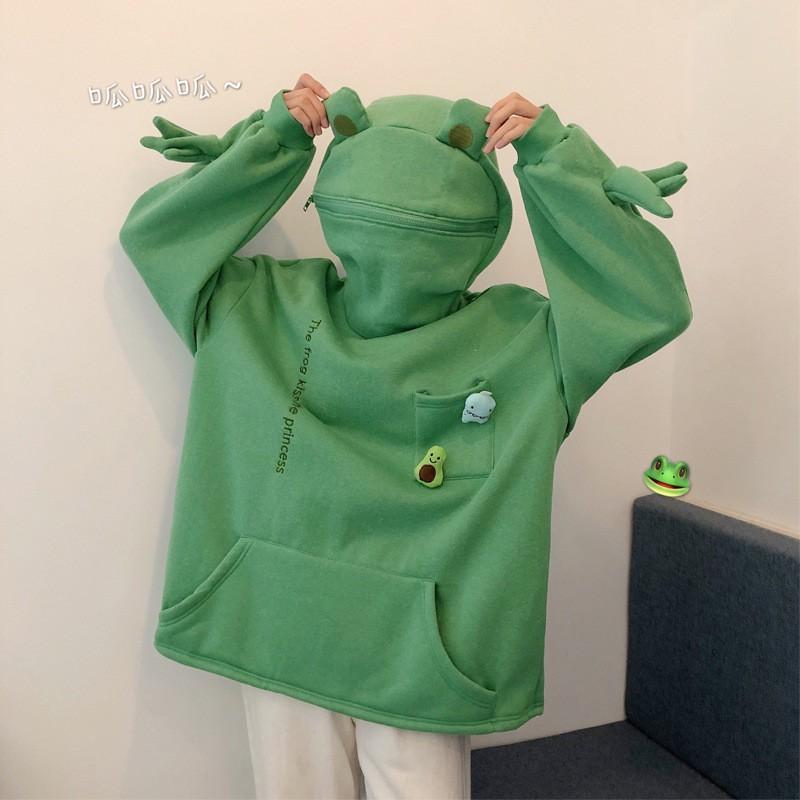Áo Hoodie Nam và Nữ Tay Dài Có In Hình Con Ếch Thời Trang Cá Tính