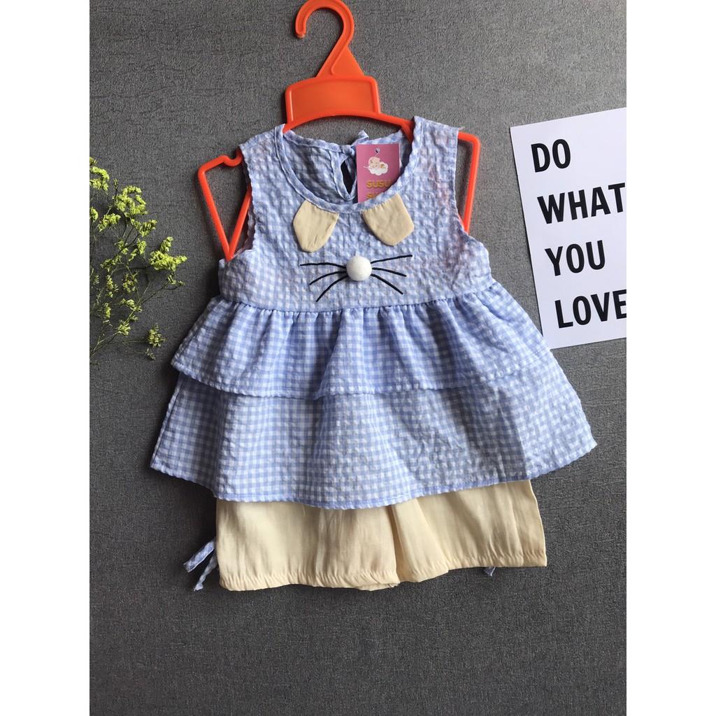 Bộ sát nách bé gái caro xanh từ 10-15kg