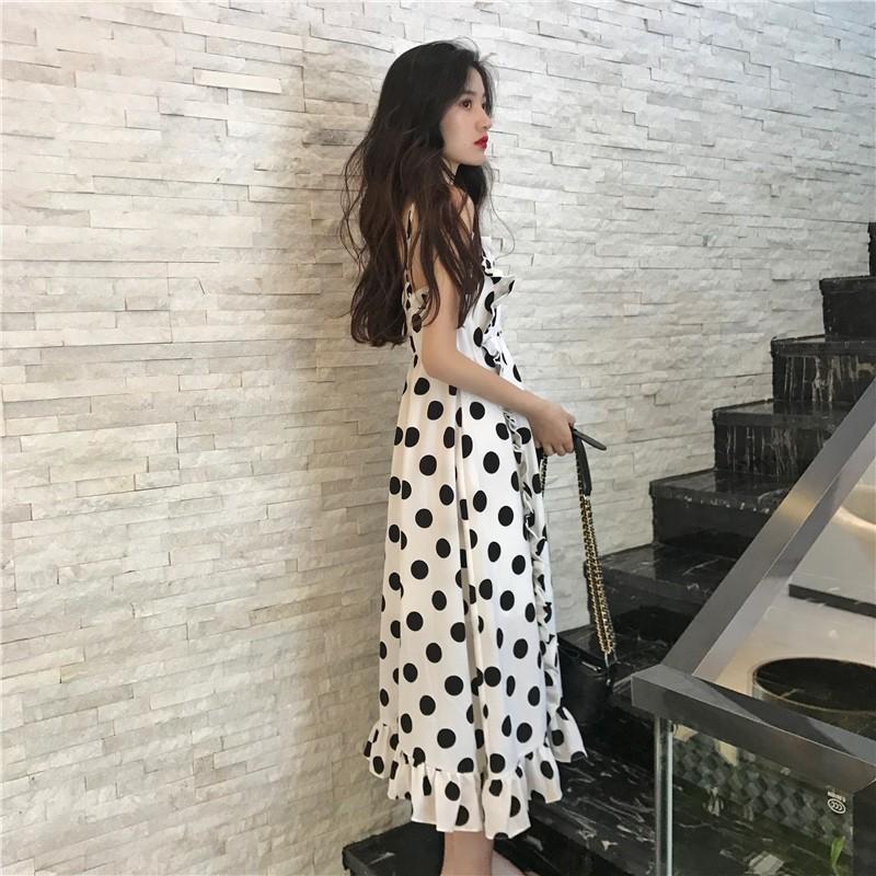 ĐẦM MAXI LỤA CHẤM BI ULZZANG