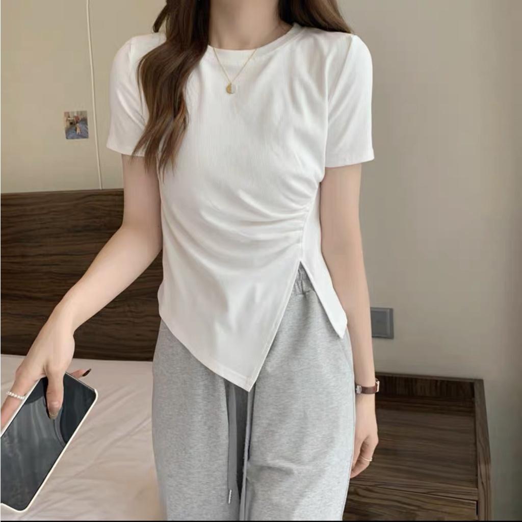 Áo phông nữ kiểu lệch tà - Áo thun nữ dáng ôm body tay ngắn chất thun cotton mềm mại trẻ trung phong cách