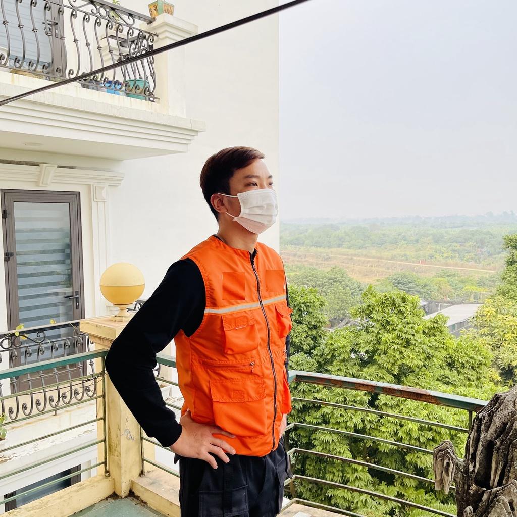 Áo Gile Hai Mặt Cam Đen Có Phản Quang Đi Đêm