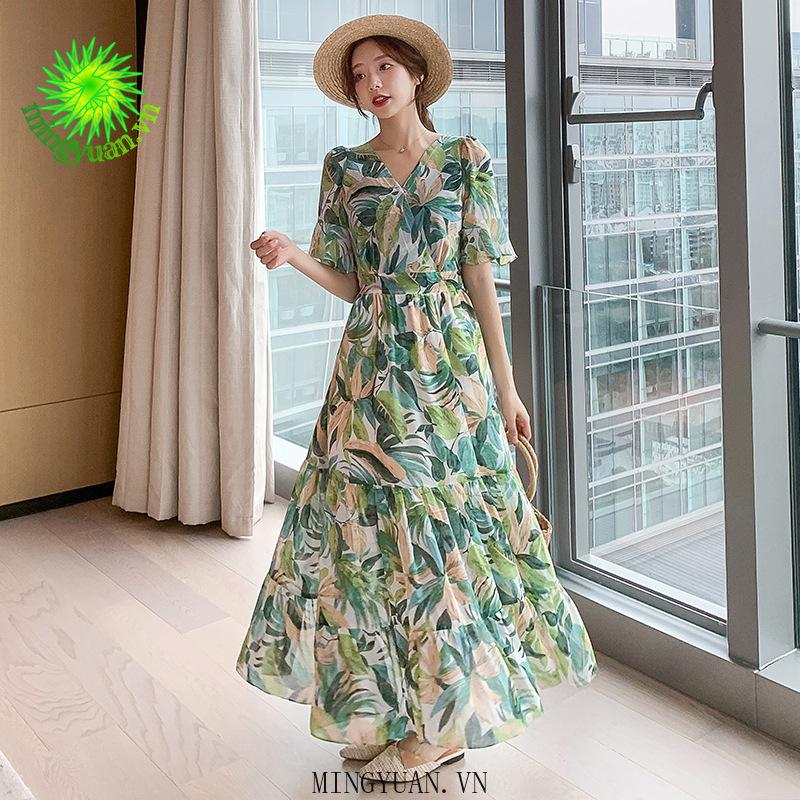 Đầm Nữ Dài Tay Cổ Tròn Eo Thắt Dây Thời Trang