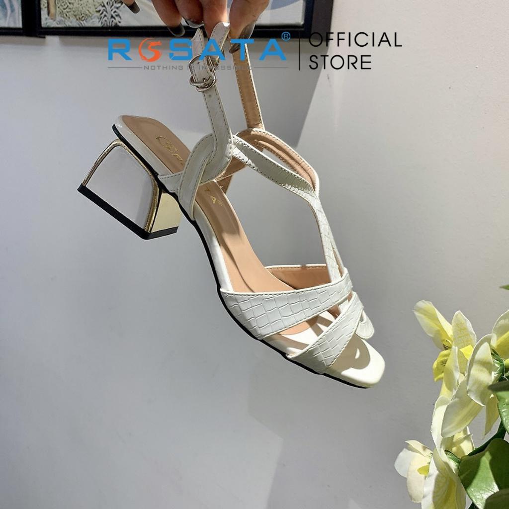 Dép sandal cao gót nữ ROSATA RO476 xỏ ngón phối dây mũi tròn quai cài hậu mảnh gót vuông cao 4cm xuất xứ Việt Nam