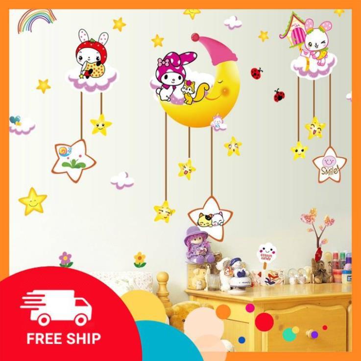 ️️ Decal dán tường Thỏ trăng