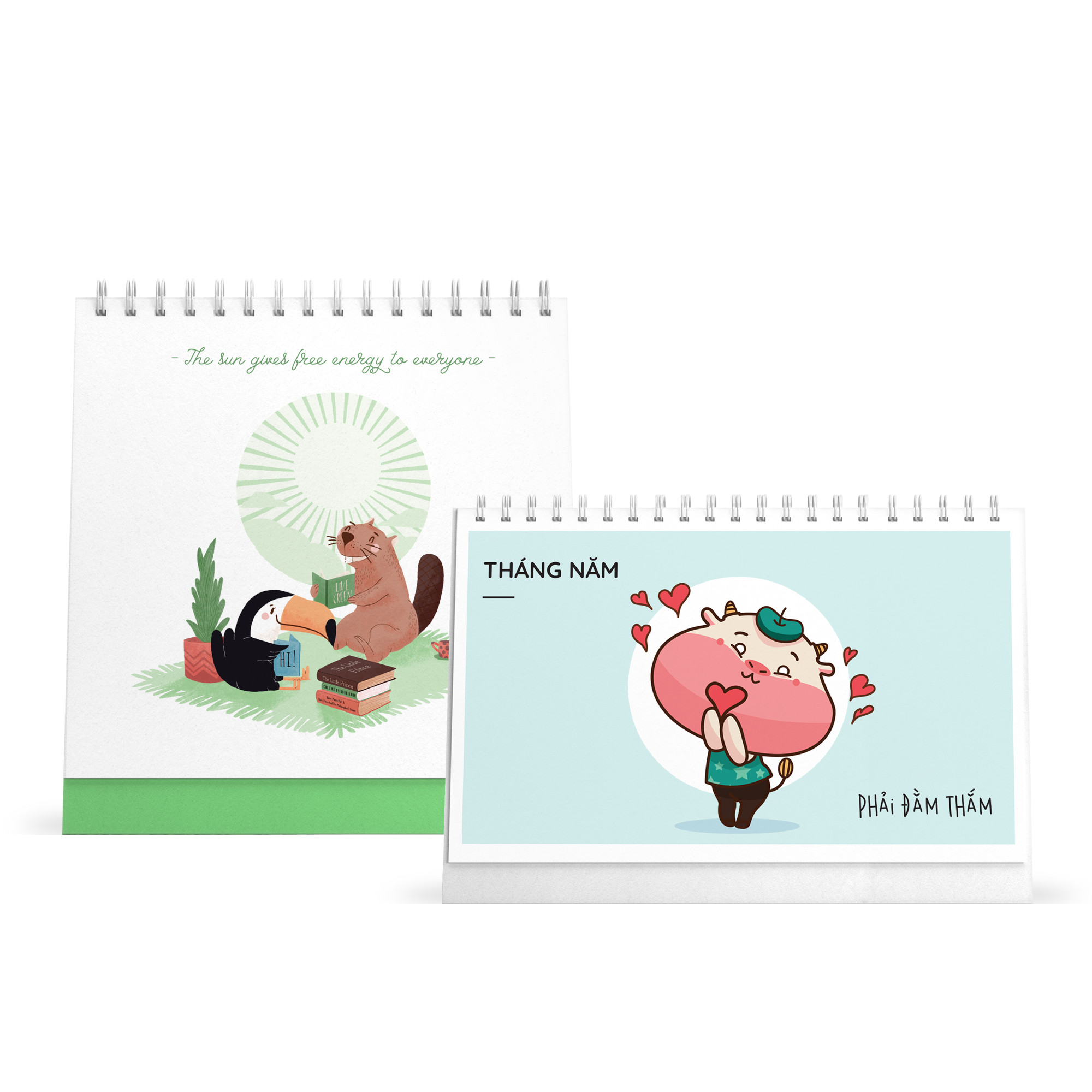 Combo lịch bàn SDstationery 2021 - Lịch ngang chữ nhật HỨA SỐNG TỐT (con trâu) và Lịch đứng vuông LIVE GREEN (sống xanh)