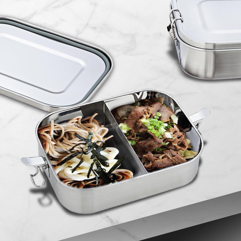 Hộp Bento Kim Loại 800Ml Bằng Thép Không Gỉ 304 2 Ngăn Cho Trẻ Em Và Người Lớn