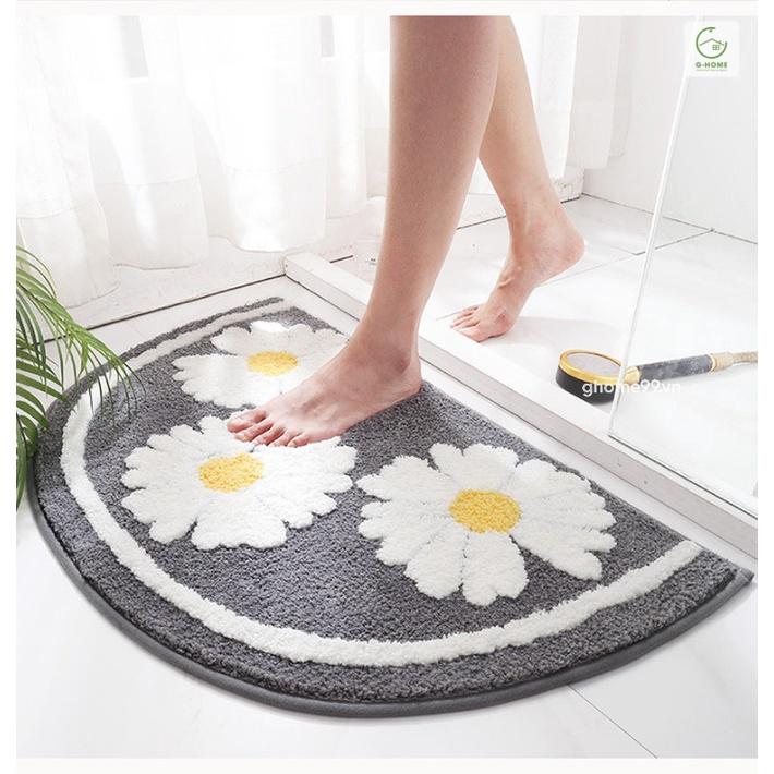 Thảm lau chân hình bán nguyệt hoa cúc sợi len lông Ghome thảm chống trơn trượt phòng khách, phòng tắm   TC01 BNCUC