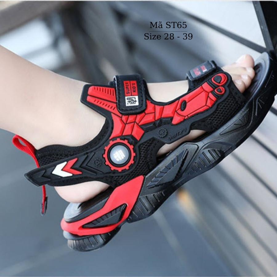 Giày sandal bé trai siêu nhân spiderman đỏ đen thể thao mang êm chống trơn dép có quai hậu dán dễ tháo sỏ phù hợp cho trẻ em đi học đi biển LIMIBABY ST65