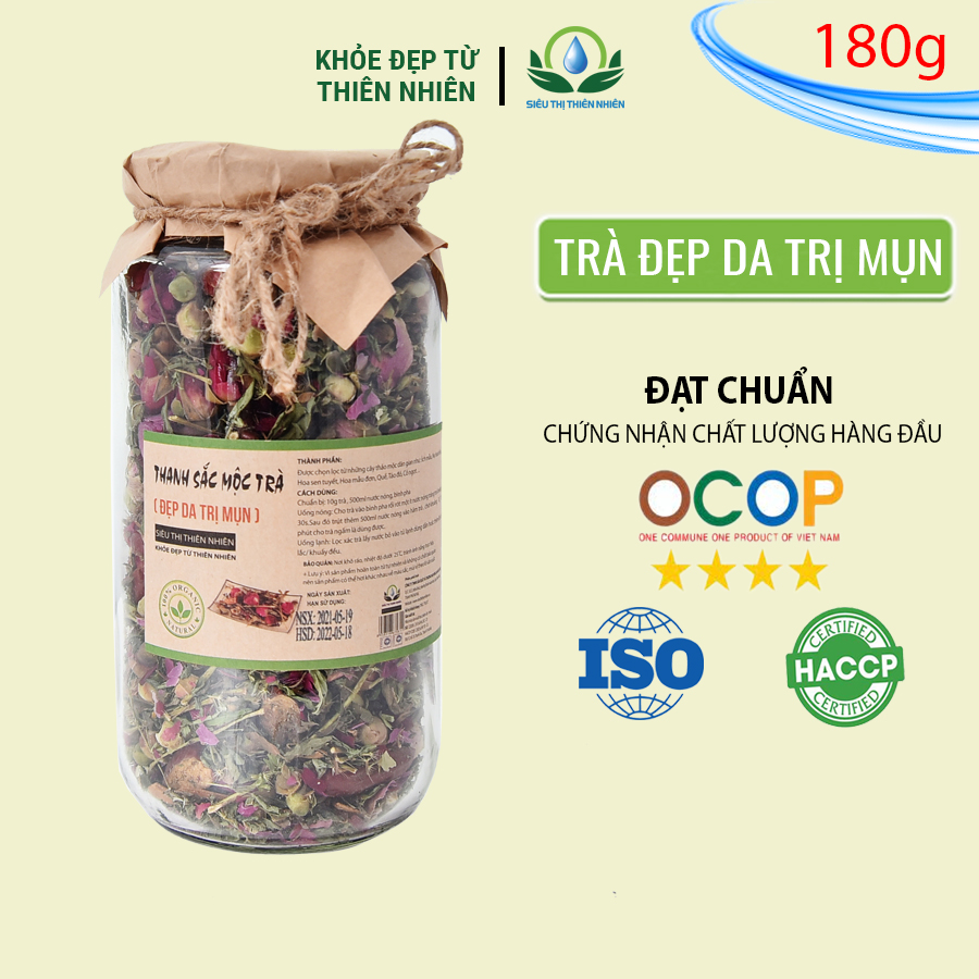 Trà Đẹp Da Trị Mụn Cao Cấp Lọ Thủy Tinh - Thanh Sắc Mộc Trà