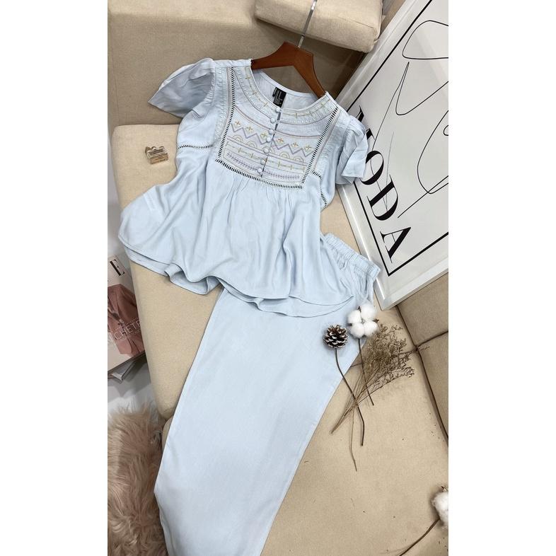 Đồ bộ tole F21 lửng babydoll thêu thổ cẩm(40-68kg)