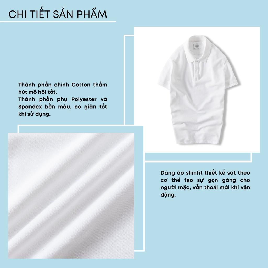 Áo polo nam ADINO màu trắng phối viền chìm vải cotton co giãn dáng công sở slimfit hơi ôm trẻ trung AP81