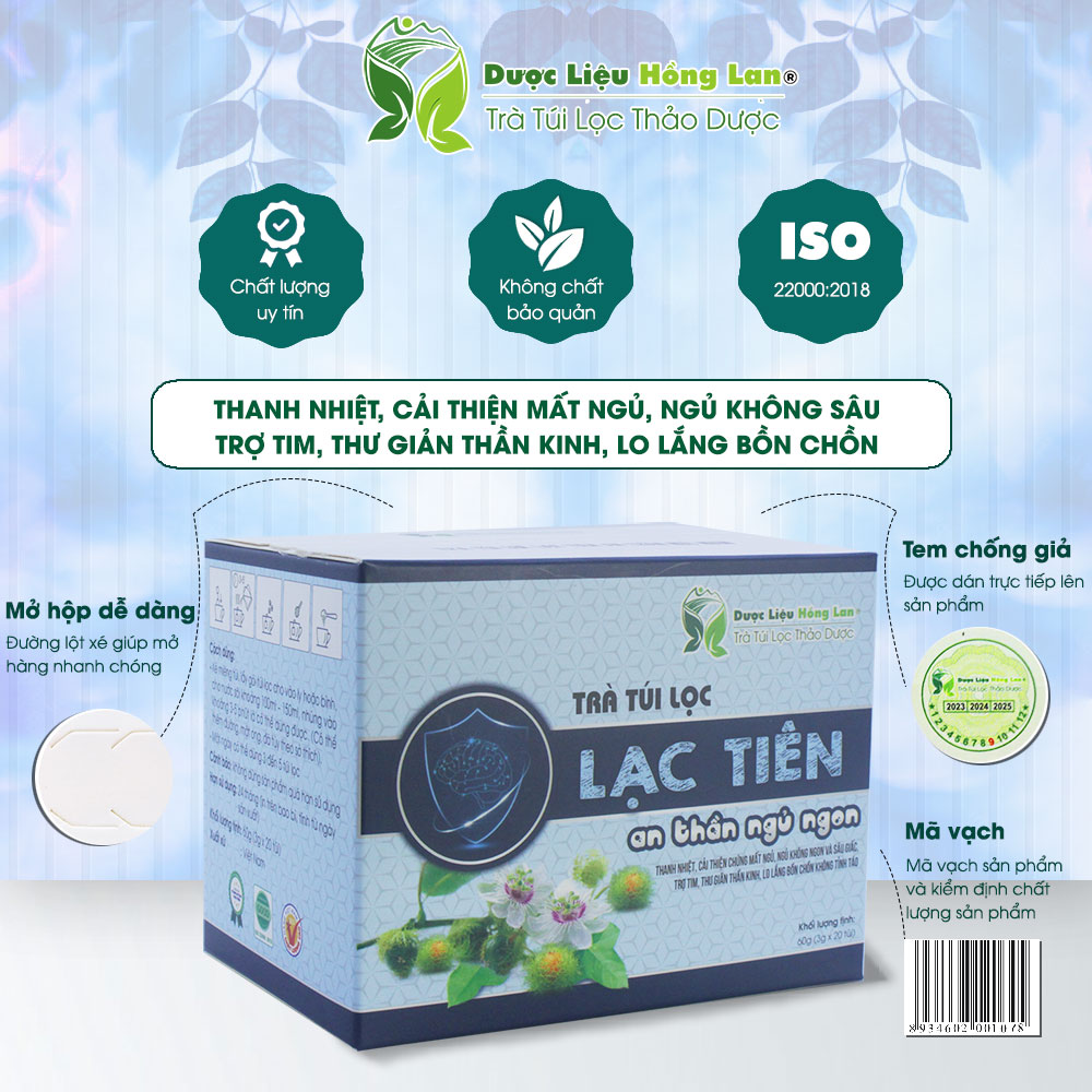 Trà Lạc Tiên an thần ngủ ngon túi lọc hộp 60g Cty Dược Liệu Hồng Lan - Thanh nhiệt, ngủ ngon, ngủ không ngon và sâu giấc