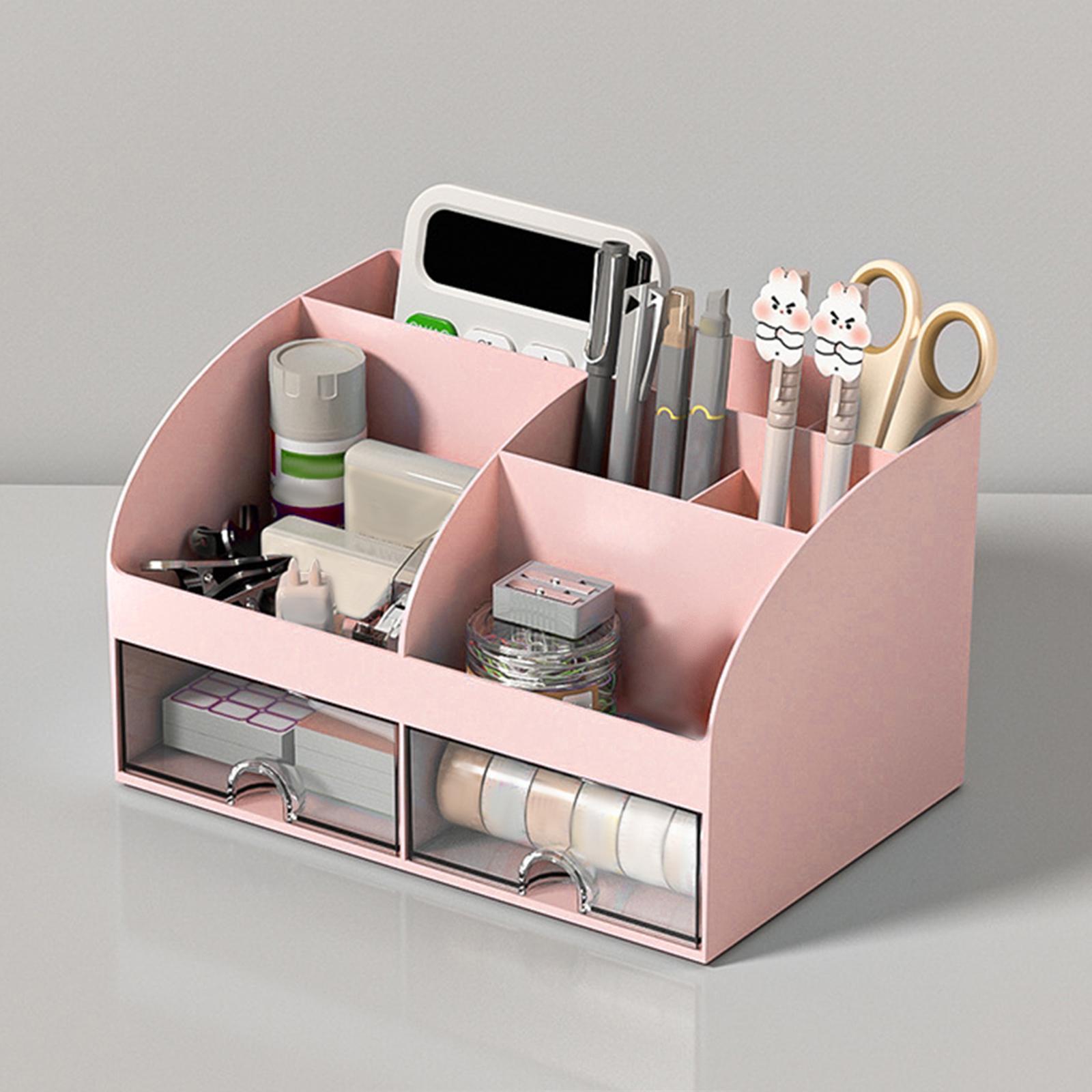 Desk Organizer with Drawers Makeup Brush Storage Holder Cosmetic Desk Accessories Makeup Organizer for Office Counter Dresser