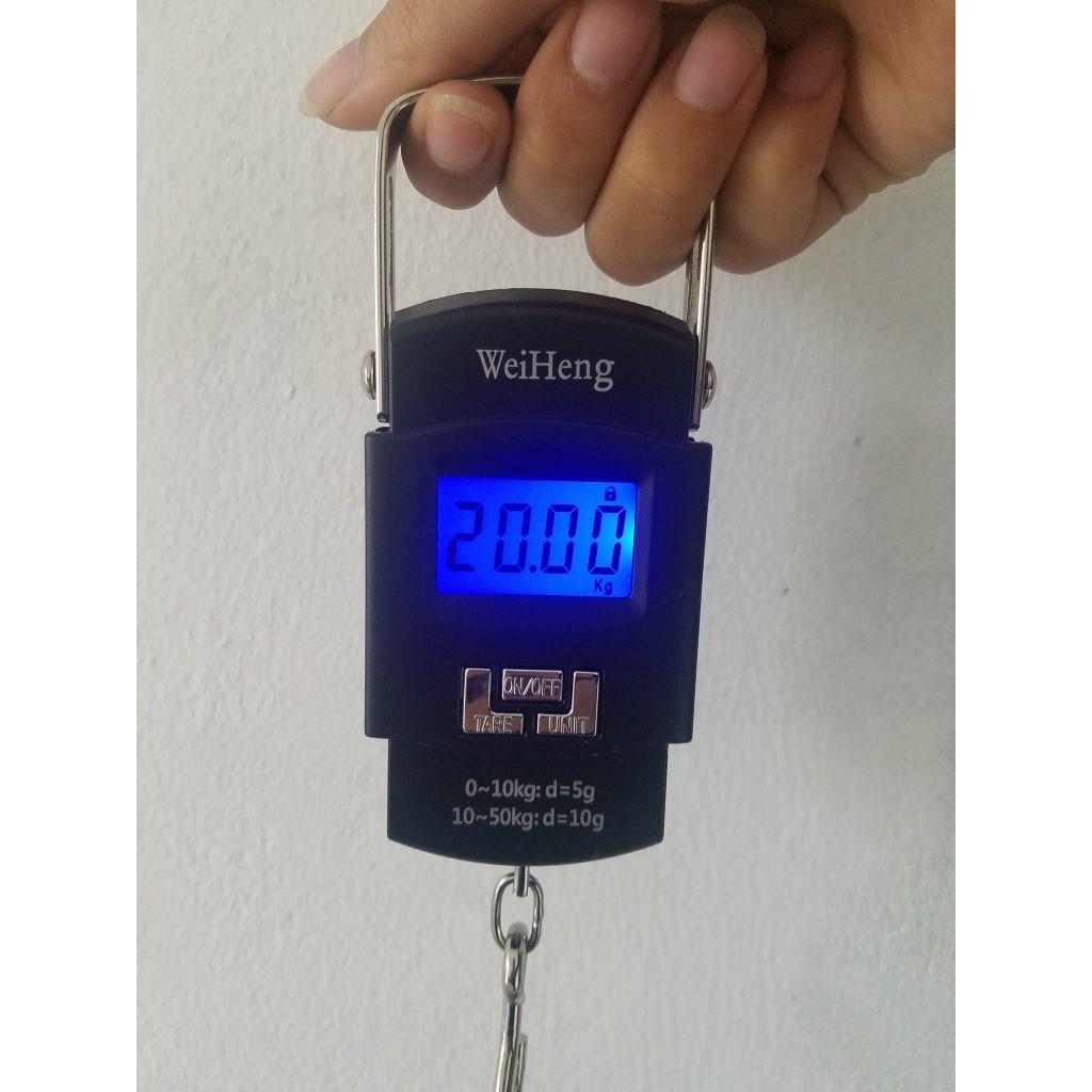 Cân Điện Tử Mini Cầm Tay 50kg Weiheng Cân Treo Có Móc Cân Hành Lý Màn Hình LCD Siêu Chính Xác