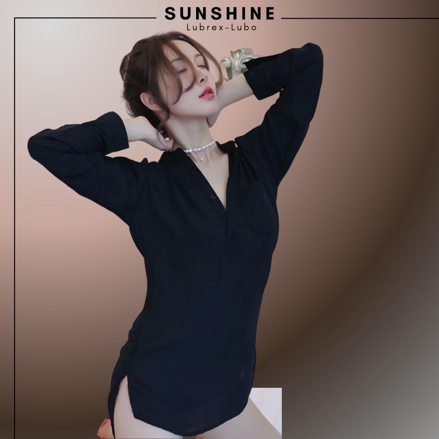 Áo Ngủ Sexy Sơ Mi Ngủ Voan Xuyên Thấu Dáng Dài Gợi Cảm MÀU ĐEN -SUNSHINE LUBREXLUBO- SMNDAY1016