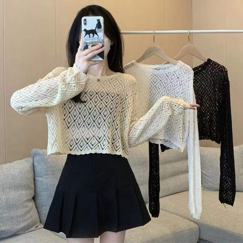 Áo croptop dệt kim tay dài chống nắng thời trang phong cách Hàn Quốc cho nữ HaintBoutique Al81