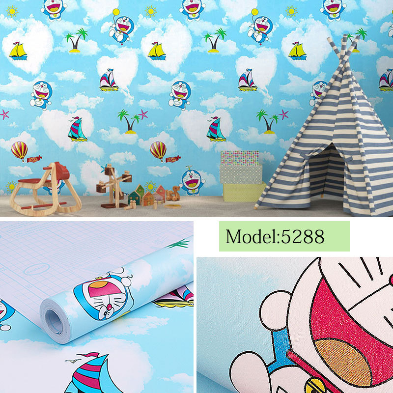 Combo 10 mét giấy dán tường, decal dán tường trang trí nhà cửa ĐÔ RÊ MON BẦU TRỜI XANH khổ 45cm