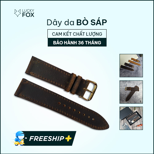 Dây đồng hồ da bò sáp handmade AL105 - Size 20/ Size 22; 100% da bò thật, BH 3 năm