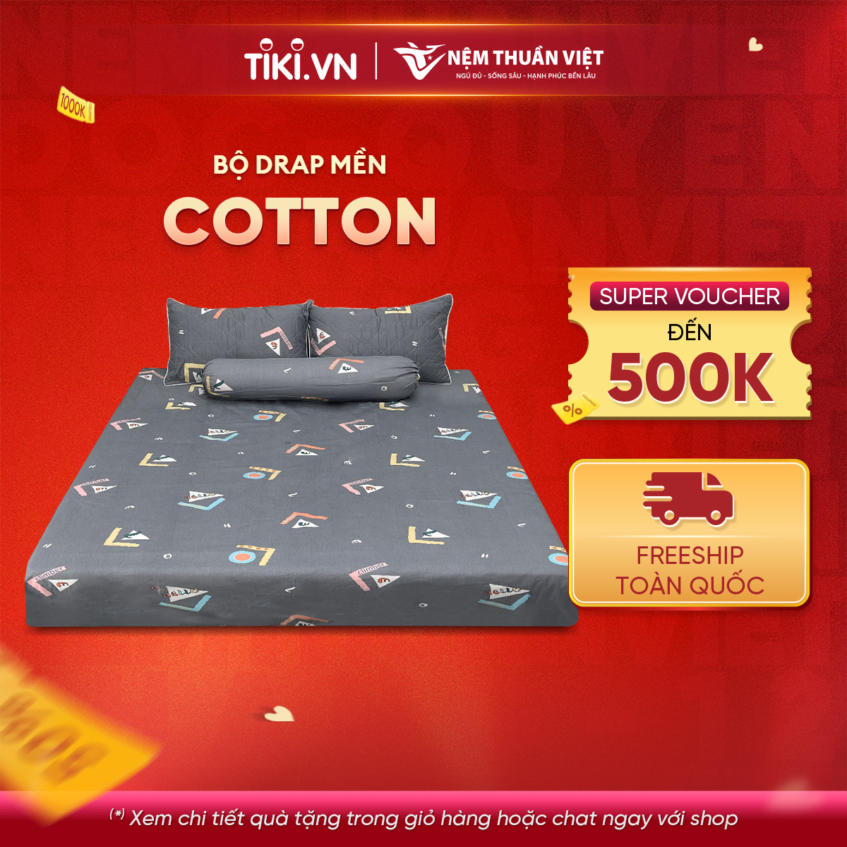 Bộ Ga Gối 100% Cotton Thuần Việt - Xám COT03