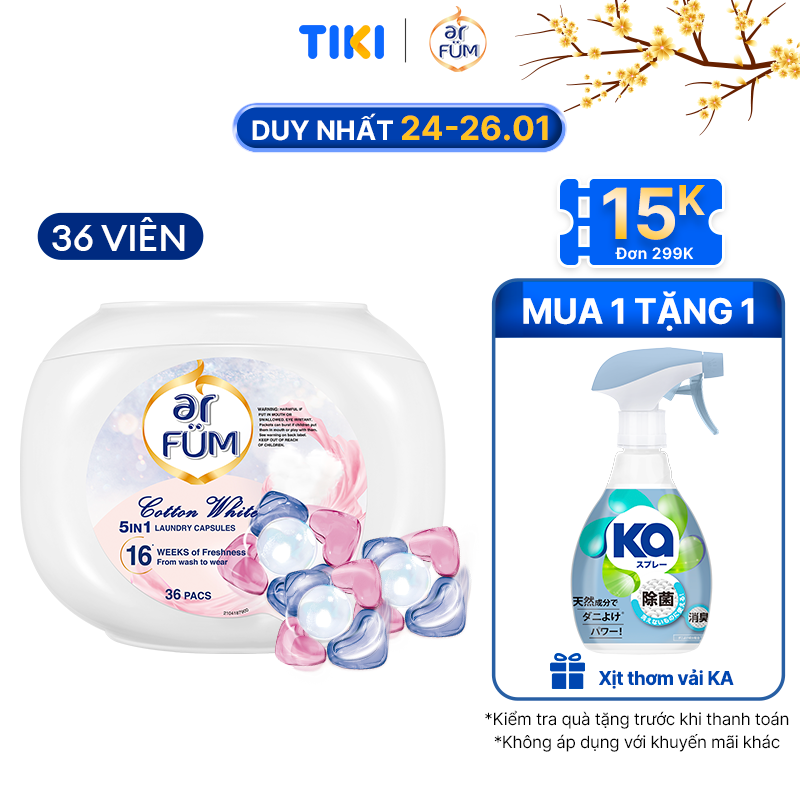 Viên giặt xả arFUM 5 trong 1 MỚI, tinh dầu nước hóa lưu hương lâu 16 tuần, khử khuẩn 99% -