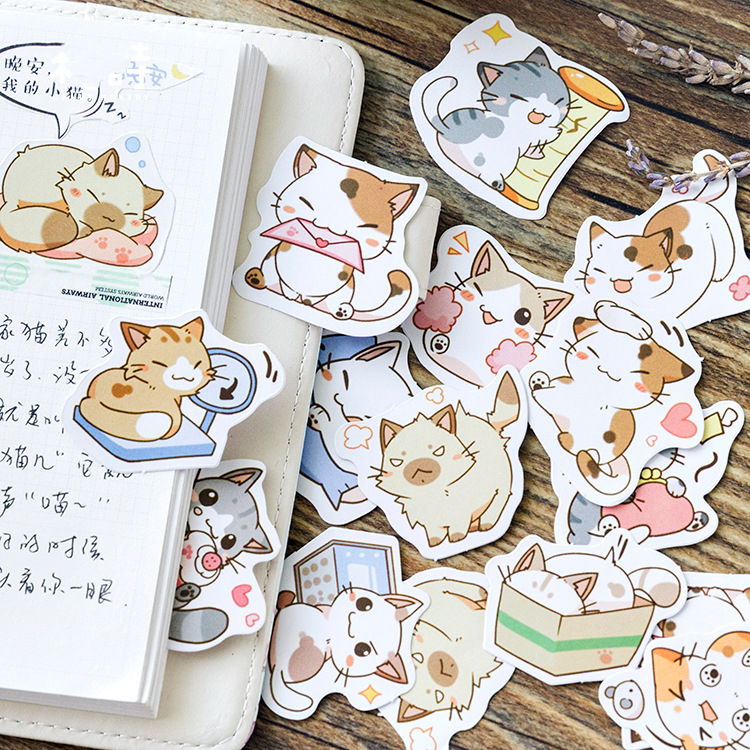 Sticker chủ đề Mèo Mập - Hộp 45 miếng dán trang trí sổ tay Bullet Journal - M057