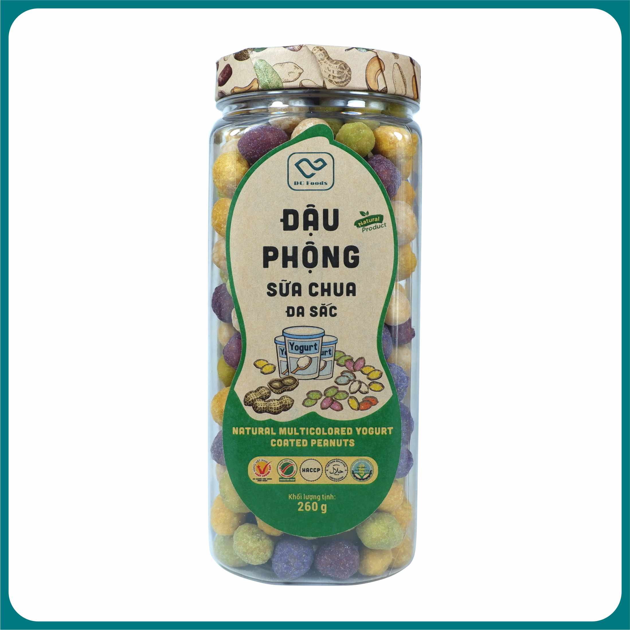 Đậu phộng sữa chua 260g DGfoods/Natural multi-colored yogurt coated peanuts/ăn chay/Đặc sản Cần Thơ,HVNCLC/HACCP/HALAL