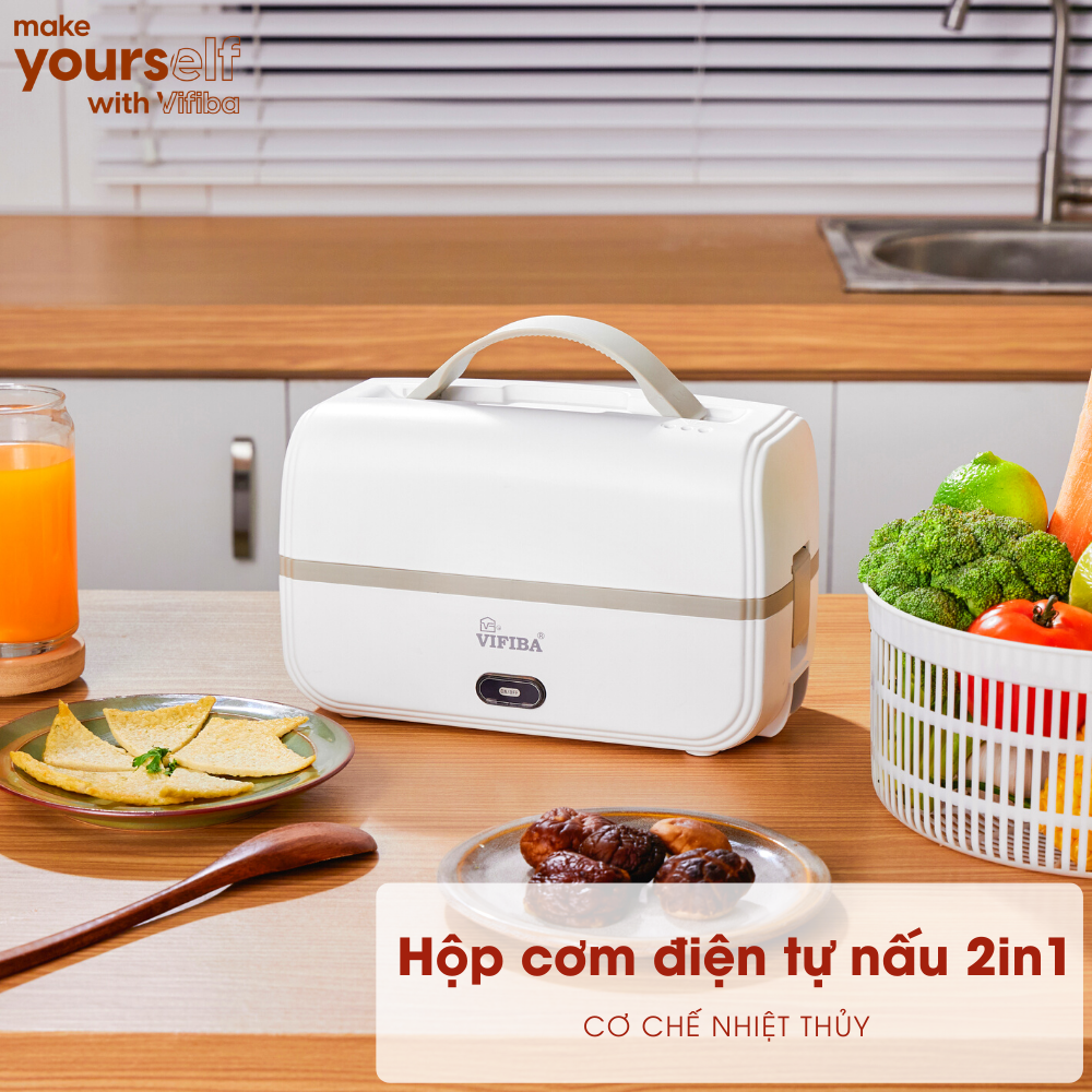 Hộp Cơm Cắm Điện Văn Phòng 2in1 Hàng Chính Hãng VIFIBA, Chức Năng Tự Nấu Chín, Giữ Nhiệt, Hâm Nóng, Có Tay Cầm Dễ Mang Đi