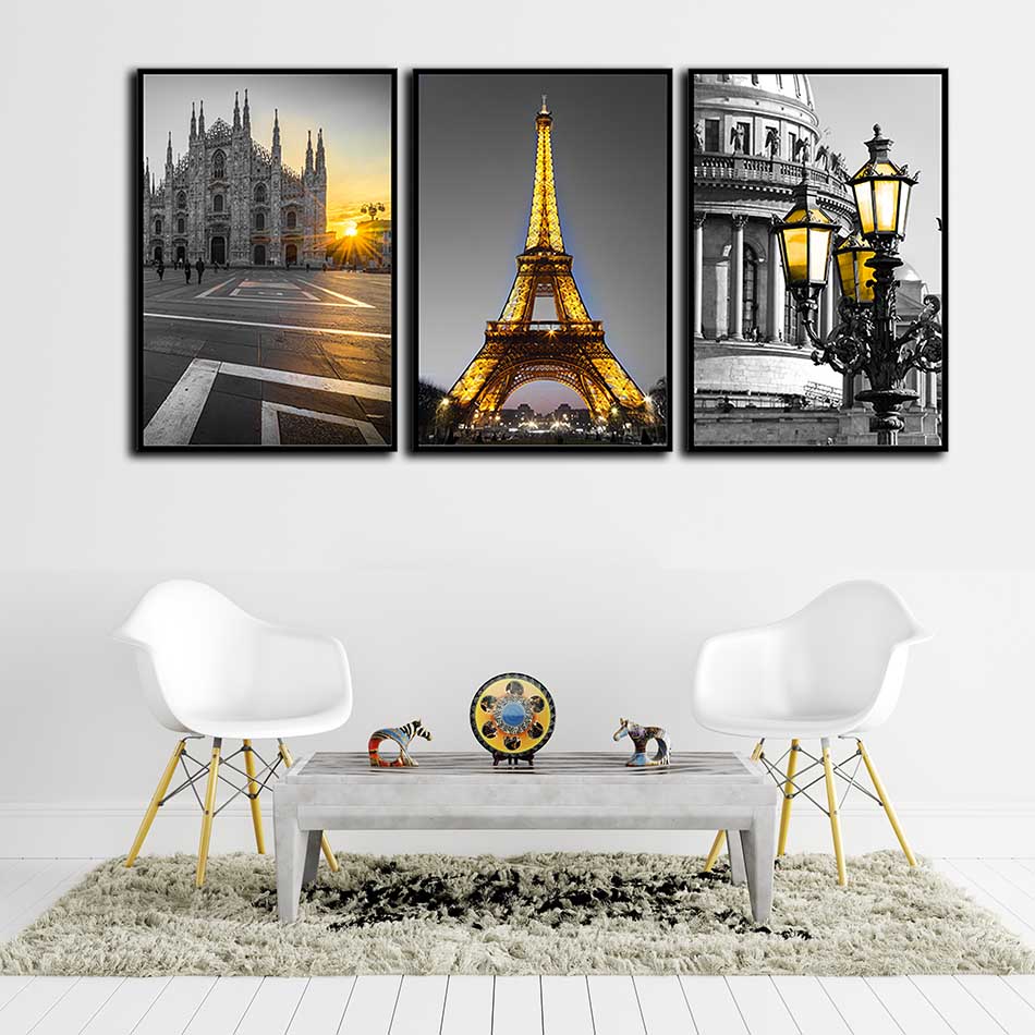 Bộ 3 tranh canvas treo tường Decor Thành phố PARIS cổ điển và hiện đại - DC102