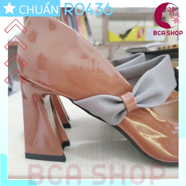 Giày cao gót nữ 7p RO436 ROSATA tại BCASHOP bít mũi đế vuông mũi nhọn quai thun phối màu - màu nâu bò phối quai xám