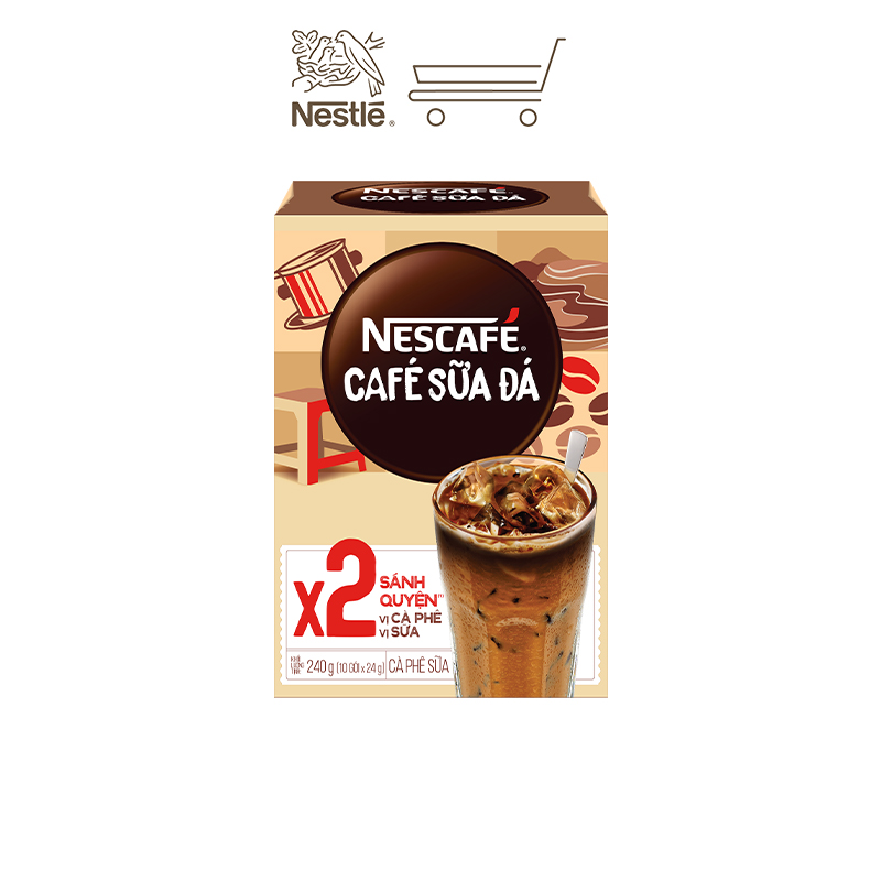 Cà phê hoà tan NESCAFÉ cà phê sữa đá (Hộp 10 gói x 24 g)