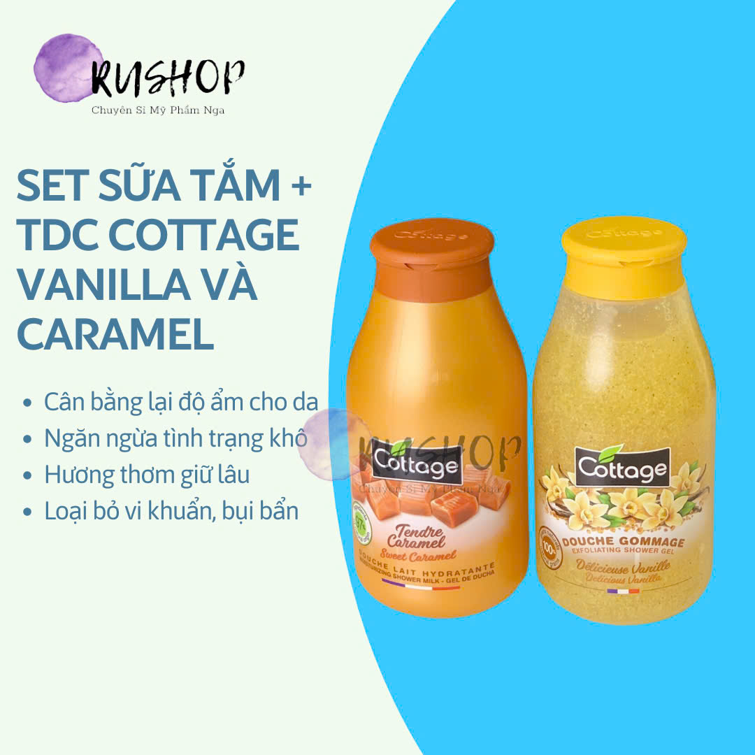 Set 2 chai sữa tắm + tdc Cottage Vanilla và Caramel