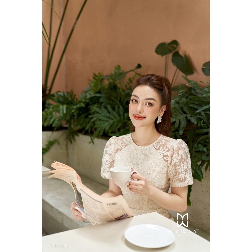 Đầm Ren Trắng Nữ MY WAY Dáng Xòe Tay Bồng Công Sở Dự Tiệc Sang Trọng 8MD0242