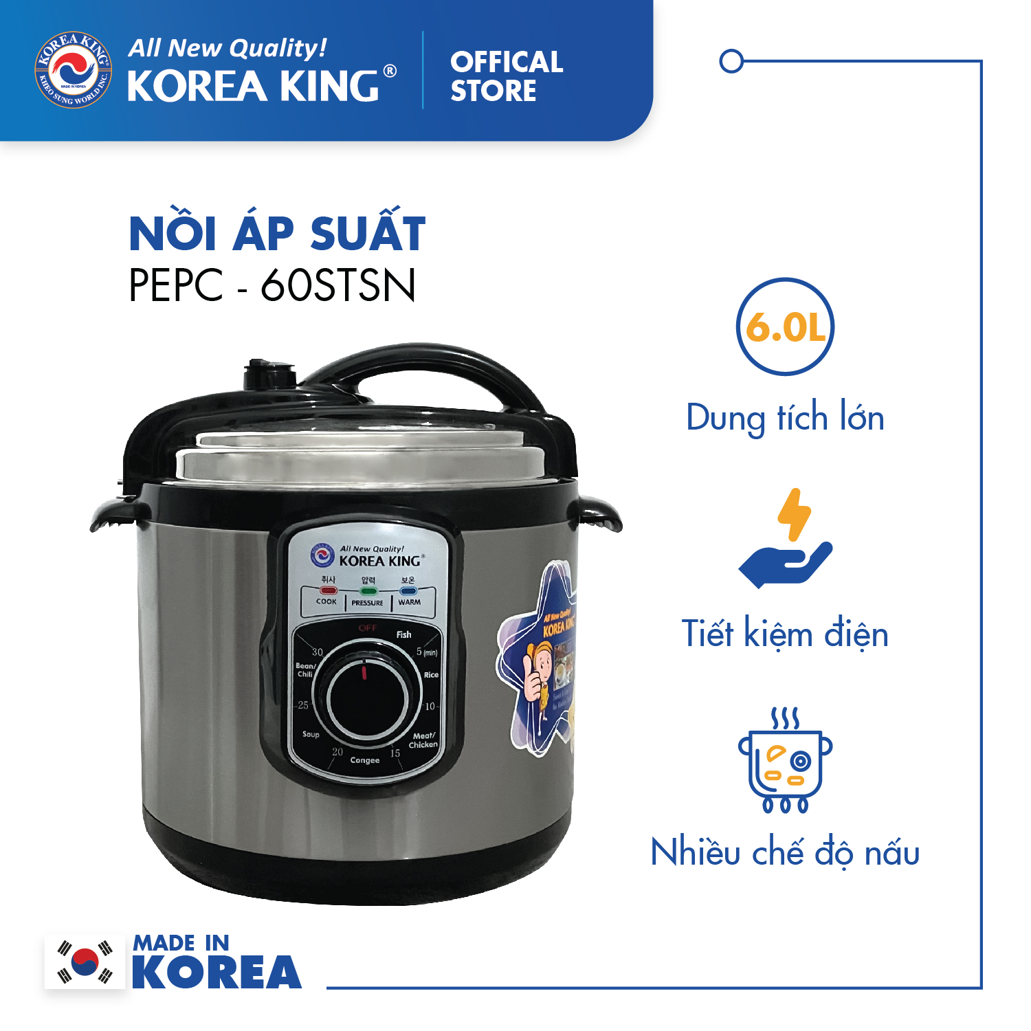 Nồi áp suất điện Korea King PEPC-60STSN  Hàng chính hãng