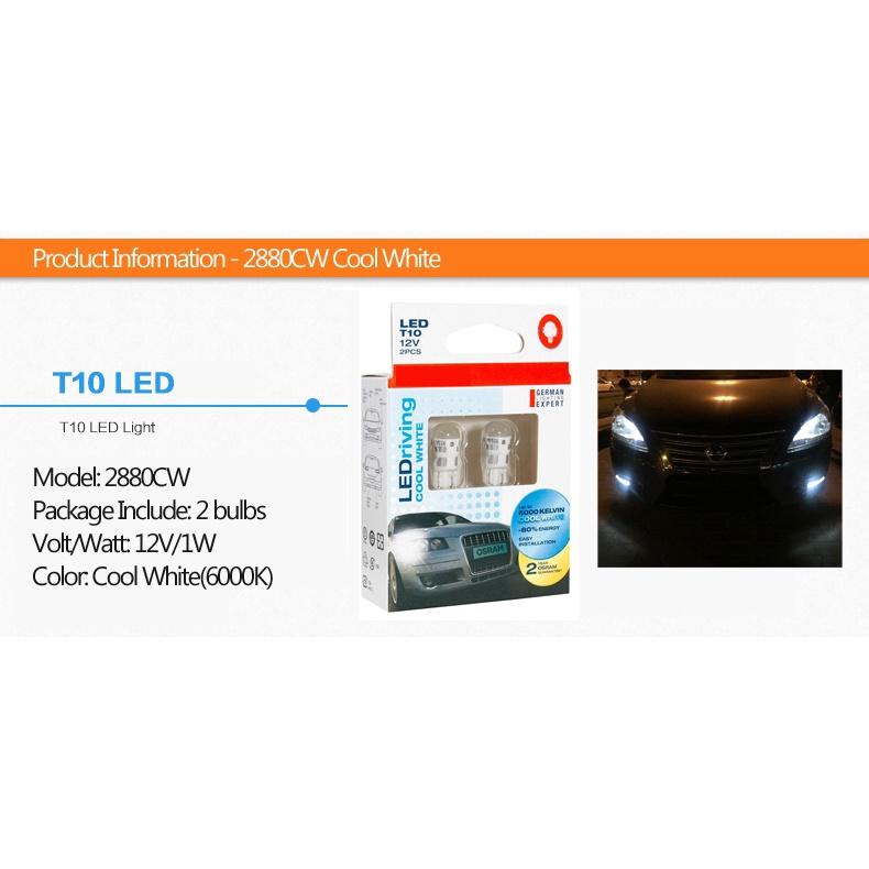 1 Bộ 2 Bóng Đèn LED W5W T10 2880CW 6000K Cho Xe Hơi