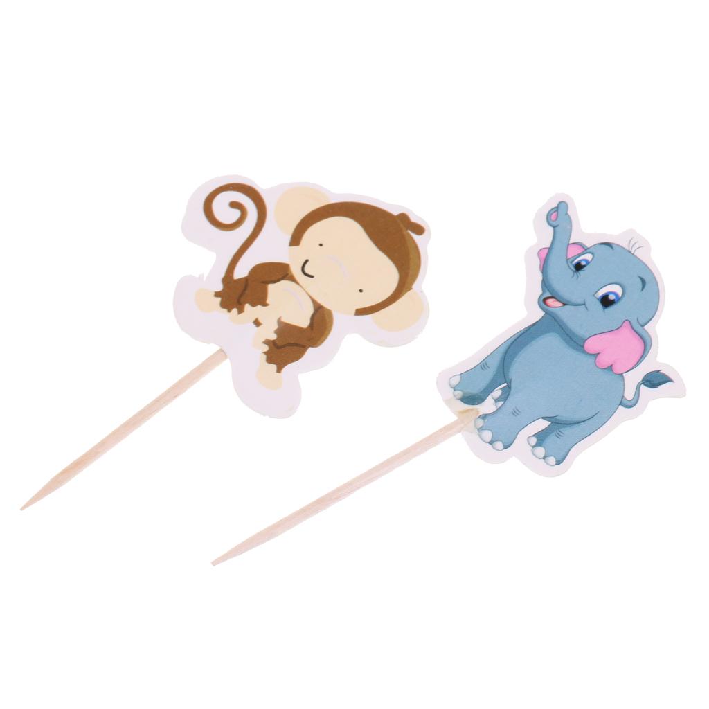 48x Wild Animal Cupcake Toppers Picks Baby Shower Kid Birthday Party Decor