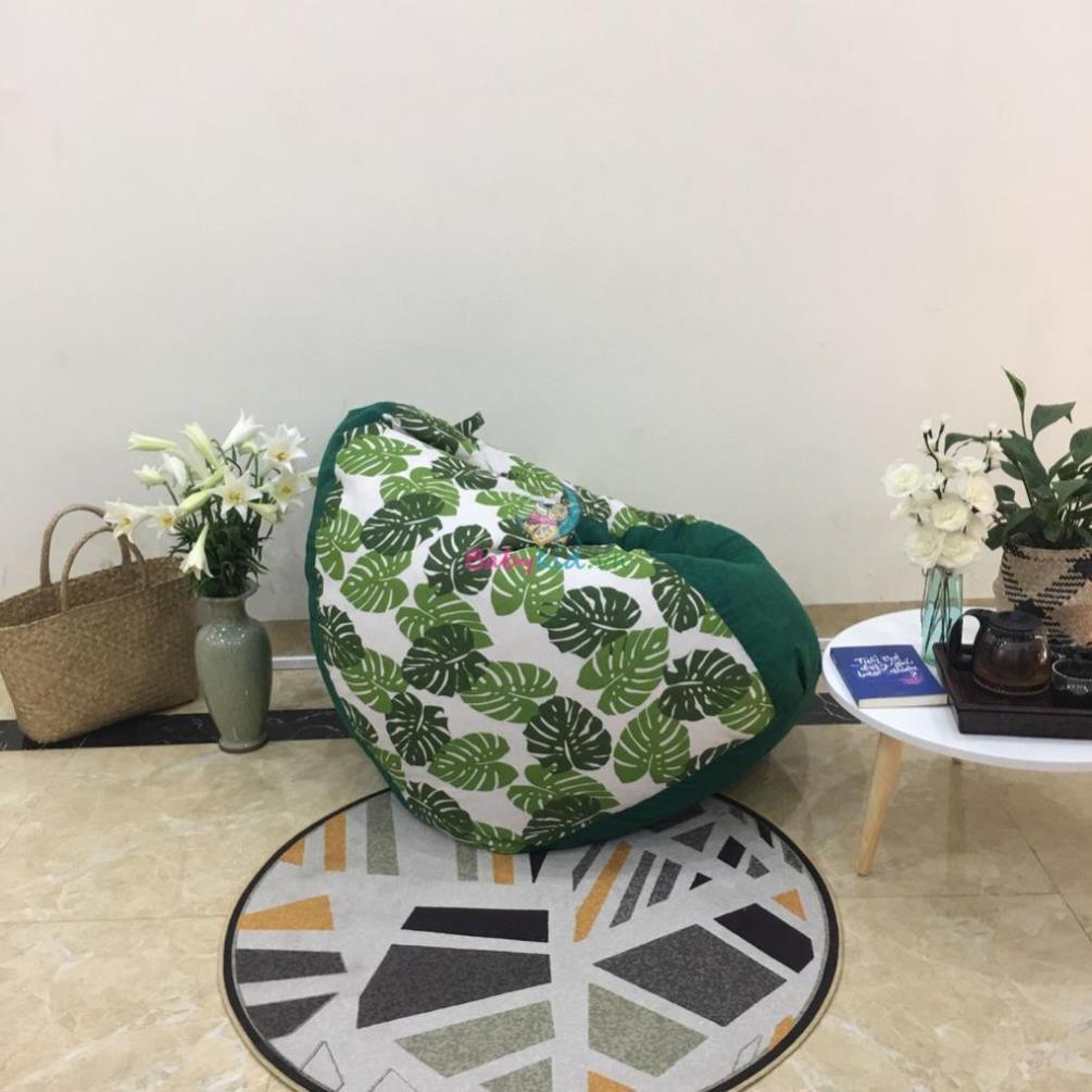 Ghế xốp dáng lê, size L, canvas mix da lộn, màu lá xanh, có xốp