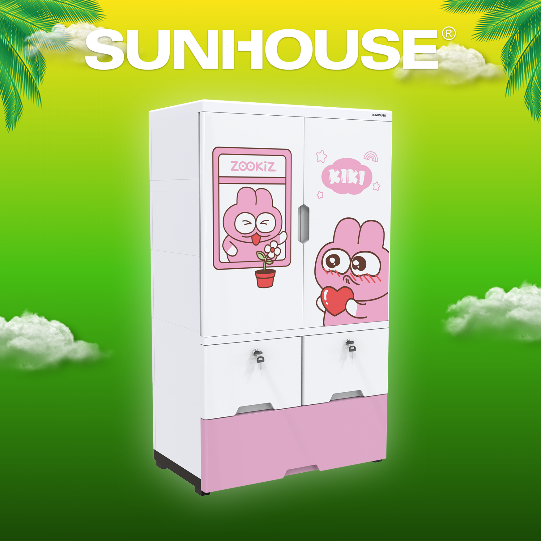 Tủ nhựa trẻ em 2 cánh Happy Kids SUNHOUSE KS-CA1177G3 - Hàng chính hãng