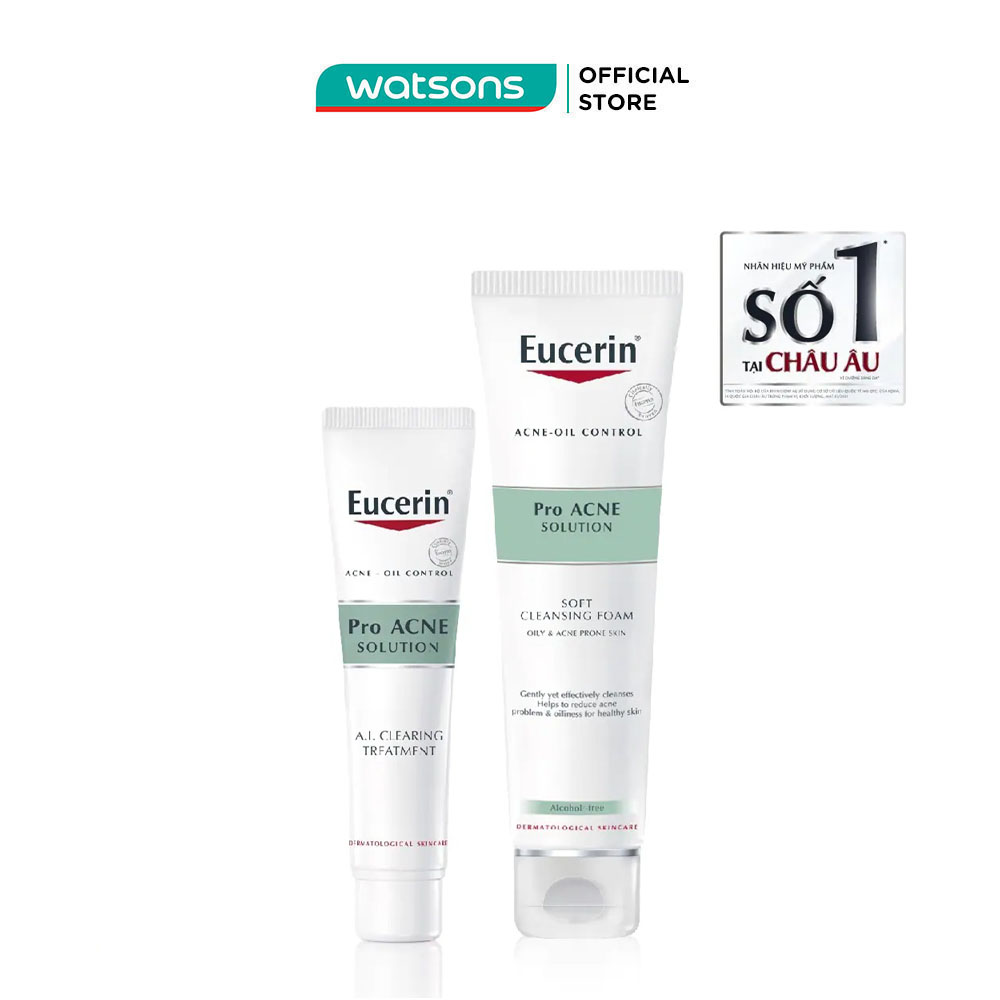 Combo Eucerin Da Mụn (Gel Giảm Mụn A.I Clearing Treatment 40ml + Sữa Rửa Mặt Tạo Bọt Pro Acne 150g)