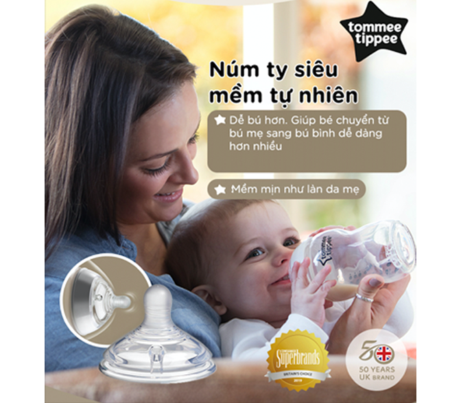 Bộ bình sữa sơ sinh Newborn ty siêu mềm tự nhiên Tommee Tippee Closer to Nature