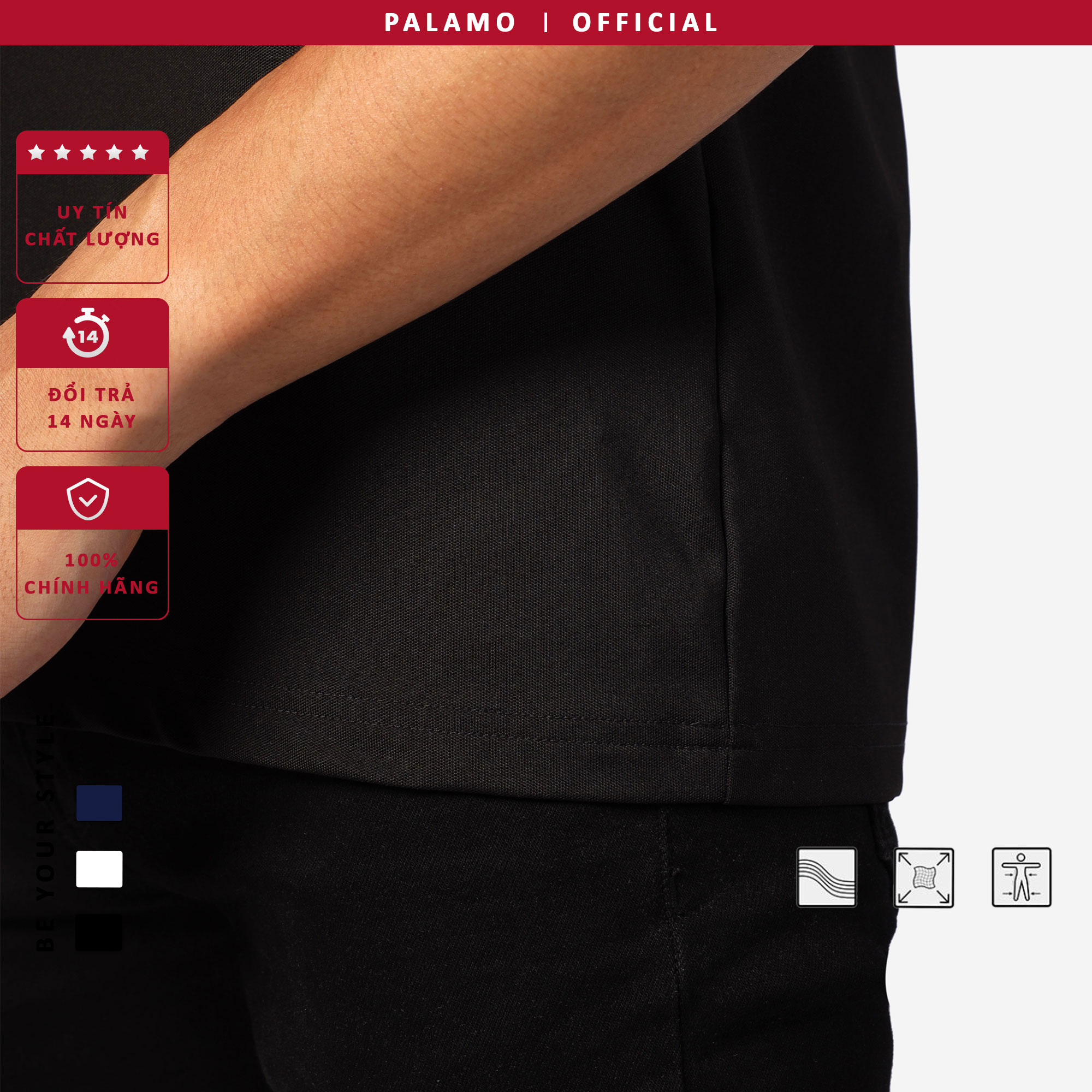 Áo thun polo nam Palamo regular fit classic / coolmax xanh đen