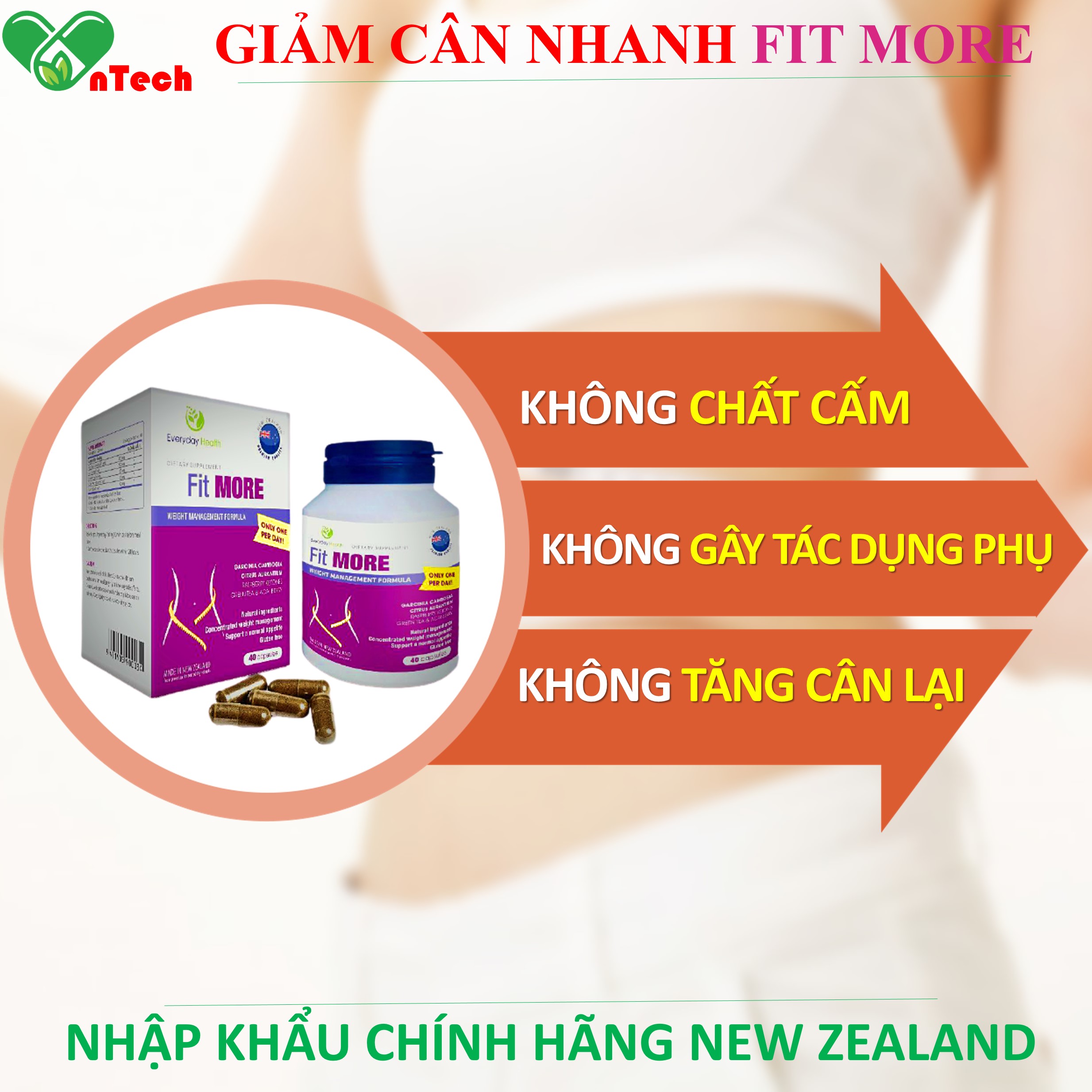 Viên uống giảm cân FIT MORE nhập khẩu New Zealand giảm cân an toàn hiệu quả hộp 40 viên