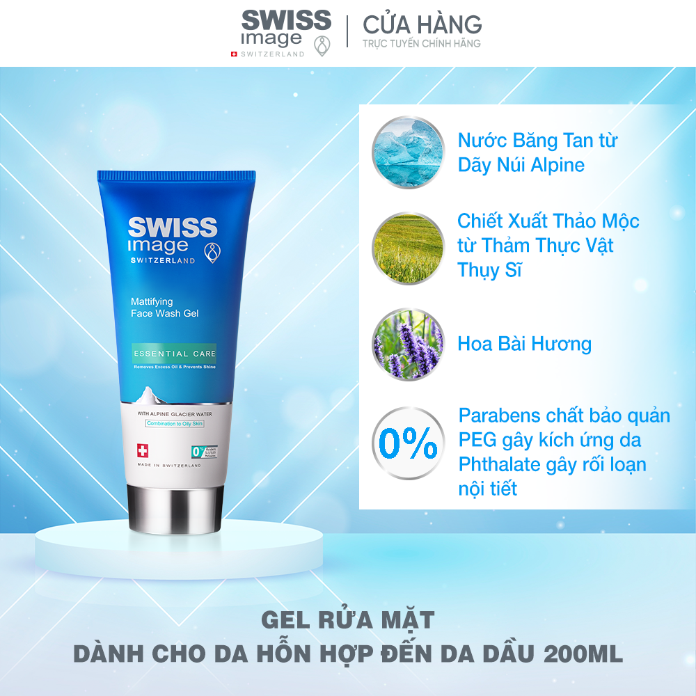 Bộ đôi Skincare Swiss Image nước tẩy trang 3 trong 1 và gel rửa mặt làm sạch ngừa mụn kiểm soát bã nhờn không khô rít cho da dầu mụn