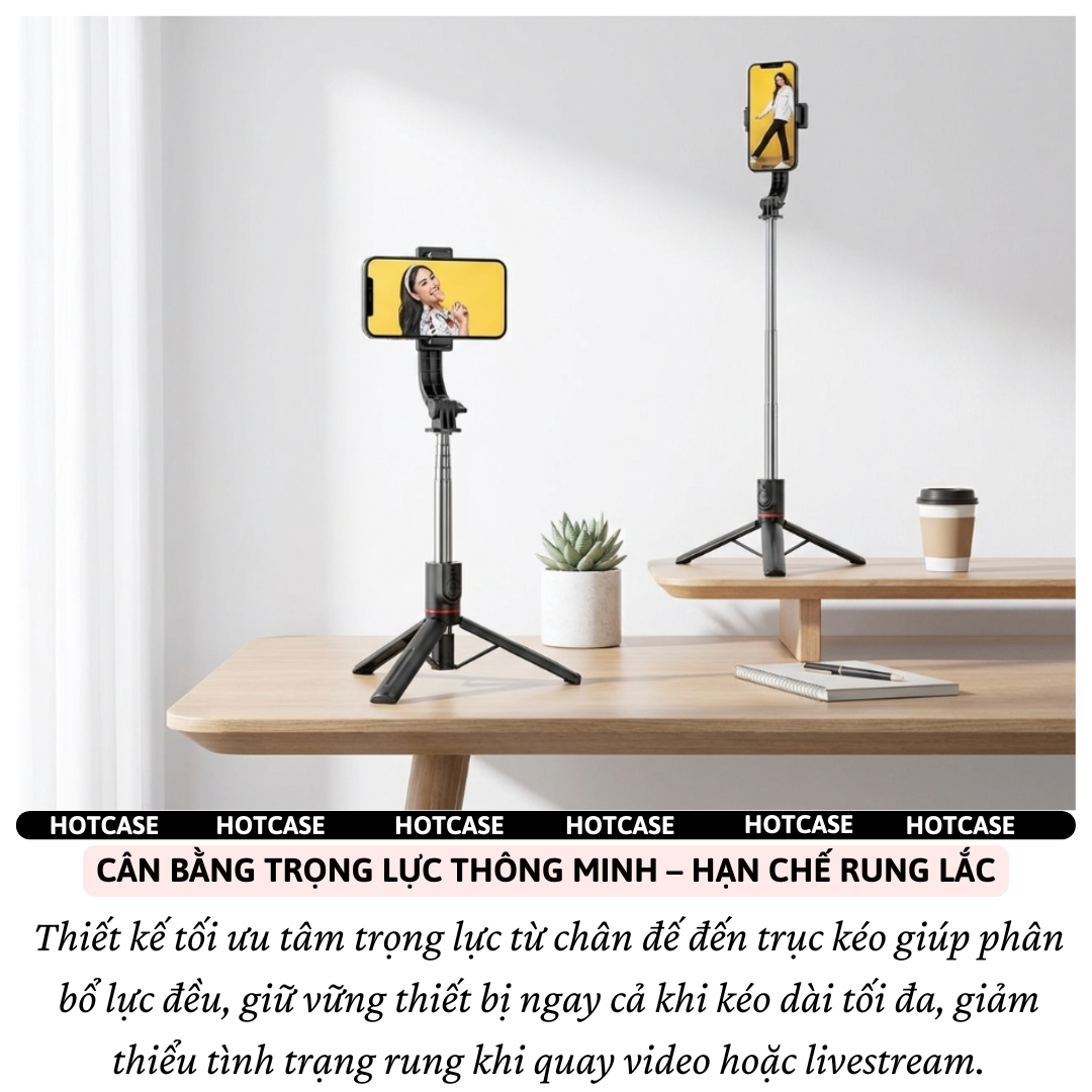 Gậy chụp hình selfie bluetooth tripod 3 chân remote xoay 360 HOTCASE l12 hợp kim nhôm điều khiển chụp cho iPhone 17 16 15 14, samsung, oppo, vivo - Gập Gọn 3in1, Chống Rung Cực Đỉnh, Cao 1130mm - hàng nhập khẩu