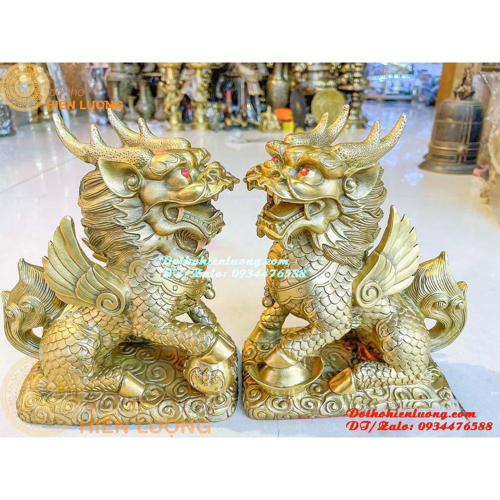 Đôi Kì Lân Ngồi Bệ Mây Bằng Đồng Thau Nguyên Chất Cao 25cm, Nặng 5,5kg/đôi Đẹp - Linh Vật Phong Thủy May Mắn